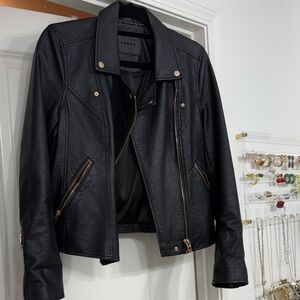 Blank NYC Black Vegan Leather Jacket with Gold Accents